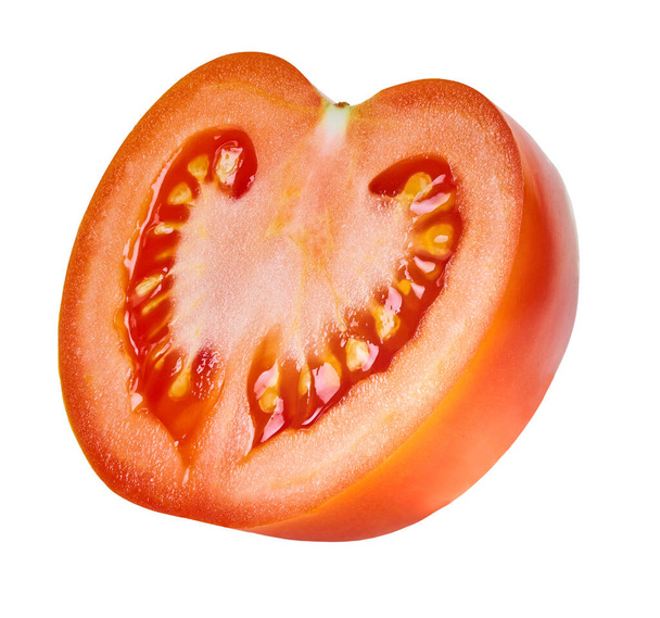 помідор половина на білому ізольованому фоні з відсічним контуром
                                - Фото, зображення