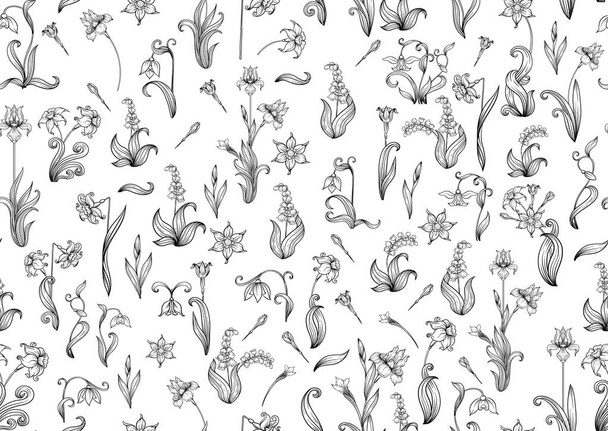 Seamless pattern, background with spring flowers - Vektor, Bild