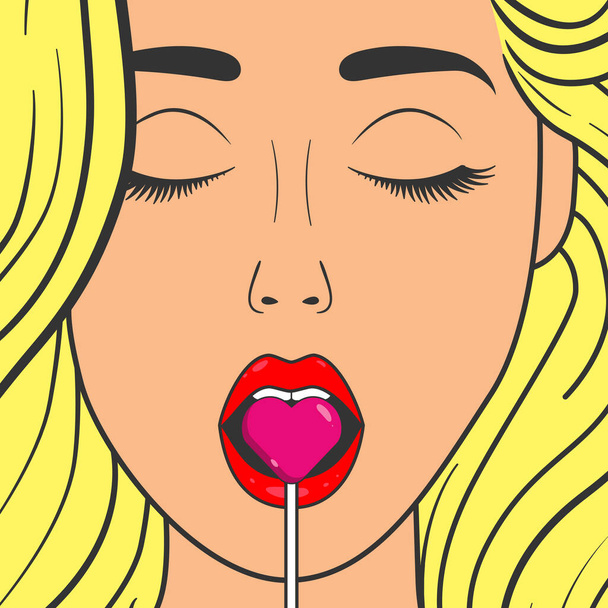 Сексуальні губи і льодяник. Відкрити жіночий рот. Векторні ілюстрації
 - Вектор, зображення