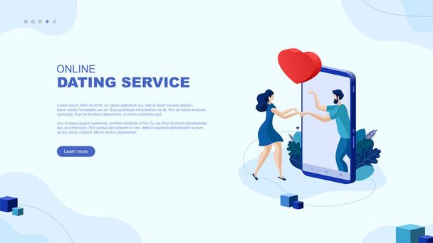 Trendy flat illustration. Online dating sevice page concept. People looking for a couple. Social media. Virtual relationship. People communications. - Vector, Image