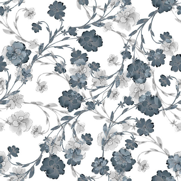 Meadow flowers painting in watercolor. Seamless pattern on white background. - Fotoğraf, Görsel