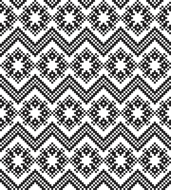 Zwarte en witte Kerst kermis eiland patroon achtergrond voor mode textiel, breigoed en graphics - Vector, afbeelding