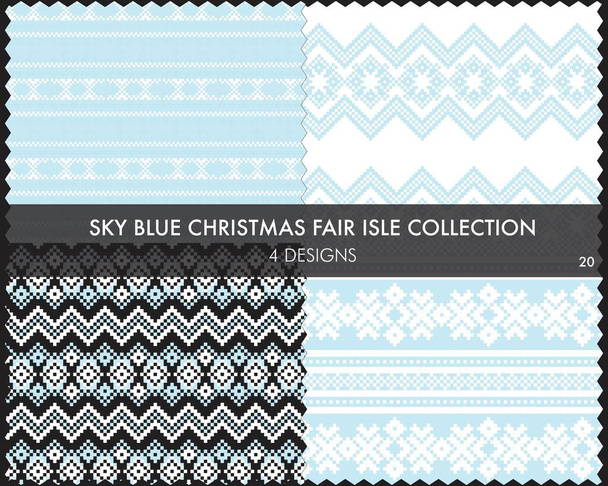 Sky Blue Kerst kermis eiland patroon collectie bevat 4 design stalen voor mode textiel, brei- en grafische industrie - Vector, afbeelding