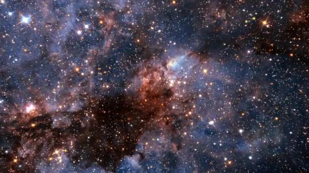 Exploração de galáxias sem costura através do espaço exterior em direção a galáxia Via Láctea brilhante. 4K looping animação de voar através de nebulosas brilhantes, nuvens e estrelas campo. Elementos fornecidos pela imagem da NASA. - Filmagem, Vídeo