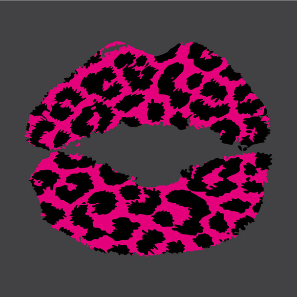 Progettazione per una camicia di un leopardo stampa labbra su sfondo grigio - Vettoriali, immagini