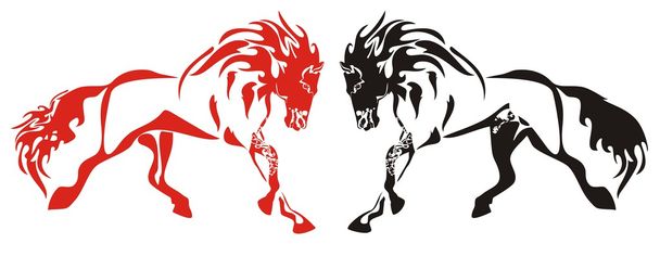 κόκκινο και μαύρο άλογα τρεξίματος στο λευκό - Διάνυσμα, εικόνα