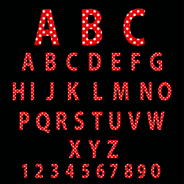 červená abeceda designu v bílé puntíky. - Vektor, obrázek