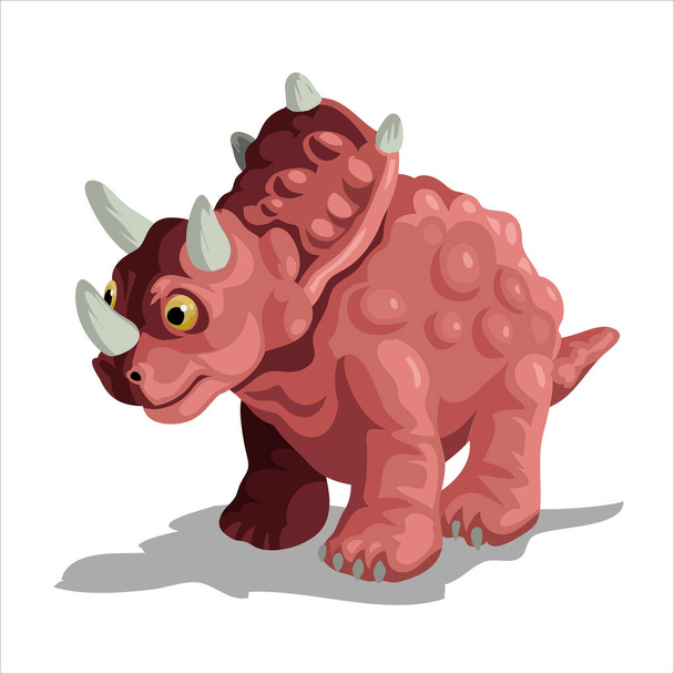 Kleine süße rote Triceratops. Cartoon Dinosaurier Bild. Niedliche Dinosaurier Charakter. Flache Vektordarstellung isoliert auf weißem Hintergrund - Vektor, Bild