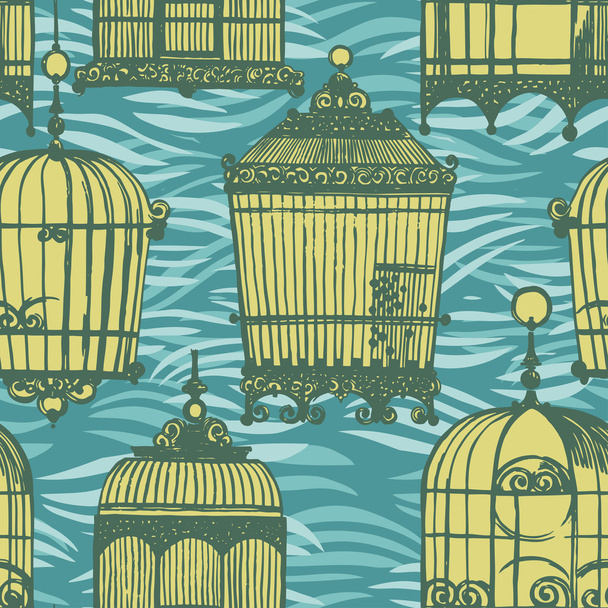 Pattern with vintage birdcages - Διάνυσμα, εικόνα