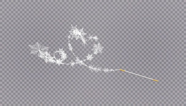 Волшебные снежинки в форме сердца в плоском стиле с непрерывными линиями рисунка. Следы белой пыли. Волшебный абстрактный фон изолирован на прозрачном фоне. Чудо и магия. Вектор - Вектор,изображение