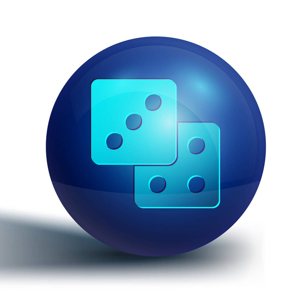 Icona dei dadi Blue Game isolata su sfondo bianco. Gioco d'azzardo. Pulsante cerchio blu. Vettore. - Vettoriali, immagini