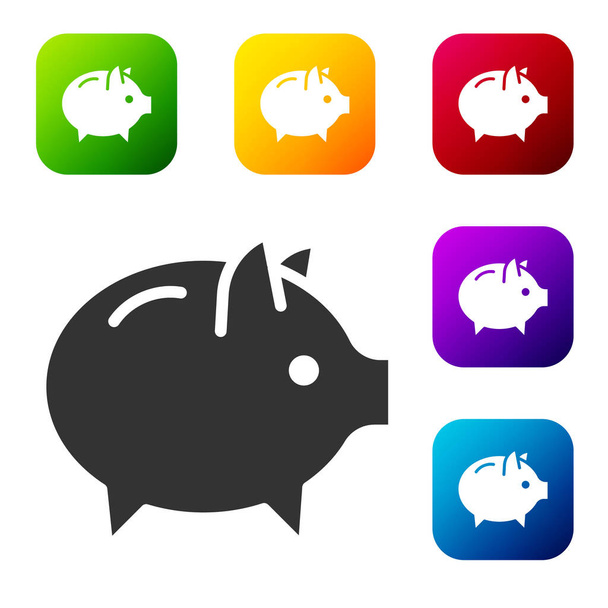 Black Piggy bank icon isolated on white background. Icon saving or accumulation of money, investment. Set icons in color square buttons. Vector. - ベクター画像