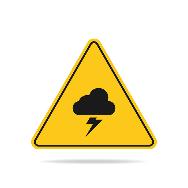 A háromszög figyelmeztető jele a vihar fenyegetés villám és felhő szimbólumok izolált fehér alapon. - Vektor, kép