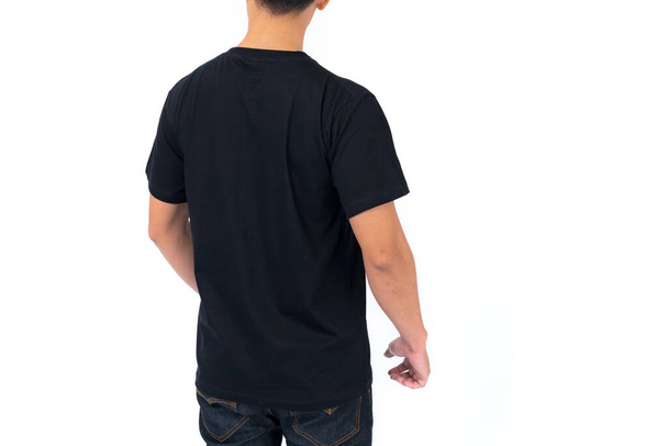 T-shirt design, Jeune homme en T-shirt noir isolé sur fond blanc - Photo, image