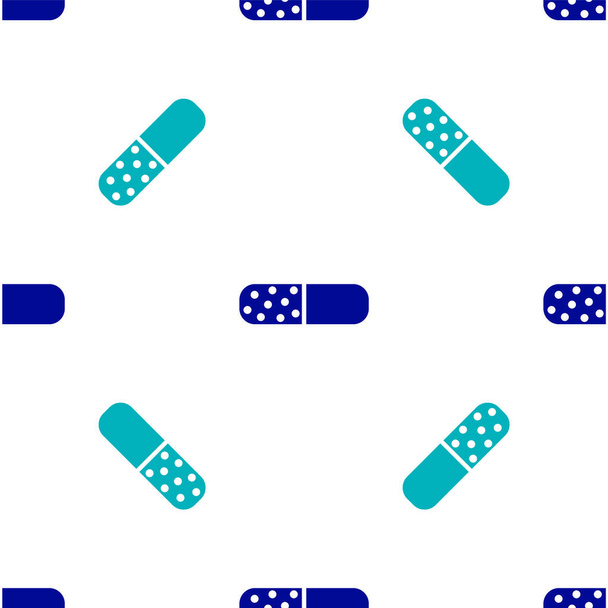 Modrý vitamin komplex pilulky kapsle ikona izolované bezešvé vzor na bílém pozadí. Zdravý životní styl. Vektor. - Vektor, obrázek