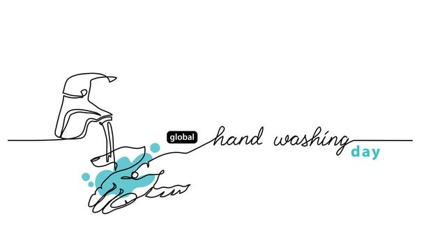 Global Handwashing Day linea minimalista confine artistico, banner web, semplice sfondo vettoriale con le mani e l'acqua che scorre dal rubinetto. Lettere per lavaggio a mano - Vettoriali, immagini