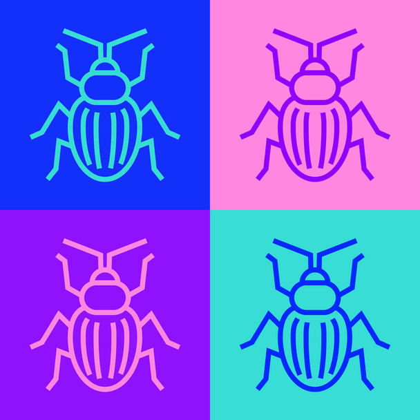 Pop Art Linie Chafer Käfer Symbol isoliert auf farbigem Hintergrund. Vektor. - Vektor, Bild