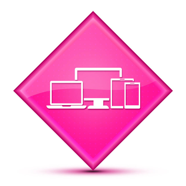 Dispositivi intelligenti digitali icona isolata su lussuoso ondulato rosa diamante pulsante illustrazione astratta - Foto, immagini