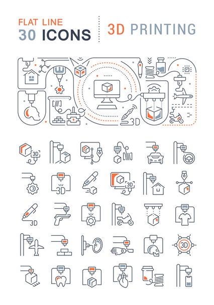 Set di icone della linea vettoriale, segni e simboli con elementi piatti di stampa 3d per concetti moderni, web e app. Raccolta di loghi e pittogrammi infografici. - Vettoriali, immagini