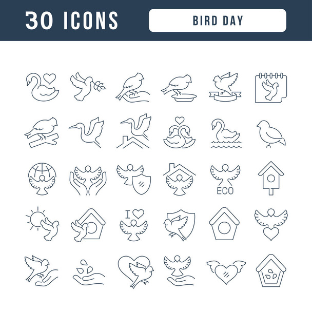 Setzen Sie Vektorlinie dünne Symbole des Vogeltages in linearem Design für mobile Konzepte und Web-Apps. Sammlung moderner Piktogramme und Schilder. - Vektor, Bild