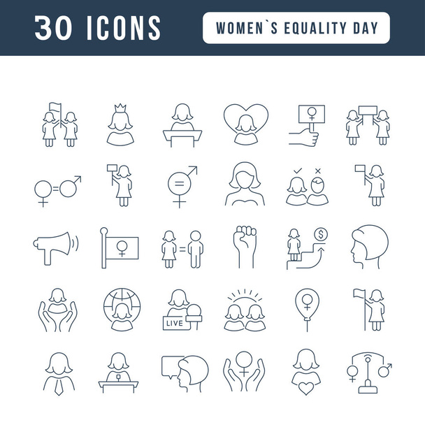 Set vector line thin icons of women equality day in linear design for mobile concepts and web apps. Collection modern infographic pictogram and signs. - Vettoriali, immagini