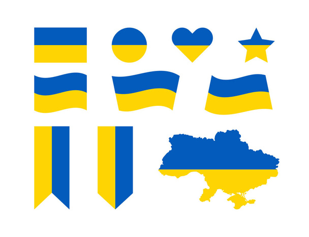 Ukraine flag and map isolated vector illustration signs set. Patriotic ribbon for national banner design. - Vector, Image