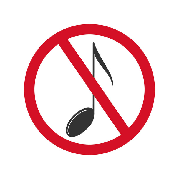 Icono de NO hay señal de música. Una nota musical dentro del círculo rojo. - Vector, Imagen
