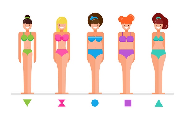 Set of female body shape types - triangle, pear, hourglass, apple
