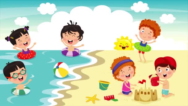 Niños felices divirtiéndose en la playa - Metraje, vídeo