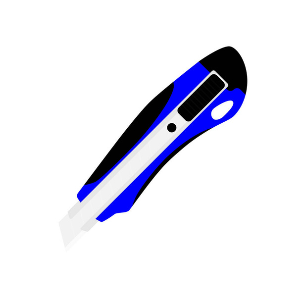 Blue office stationery knife isolated on white background - Фото, изображение