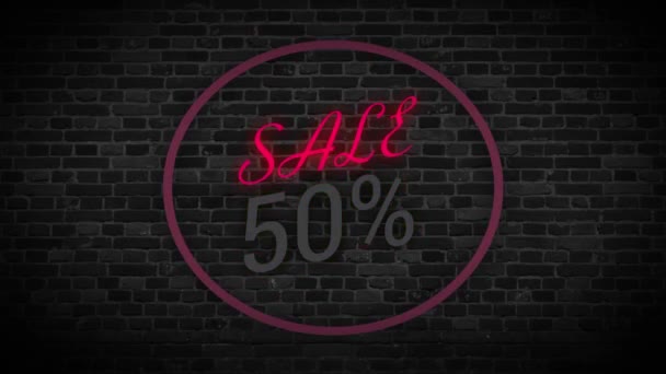 broken glow neon sale offer with wall background - Footage, Video