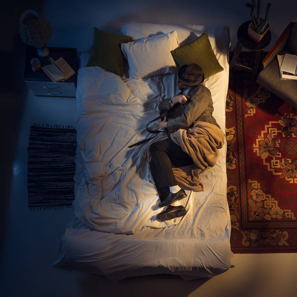 Portrait of a businessman, accountant sleeping in the bed at home - Valokuva, kuva