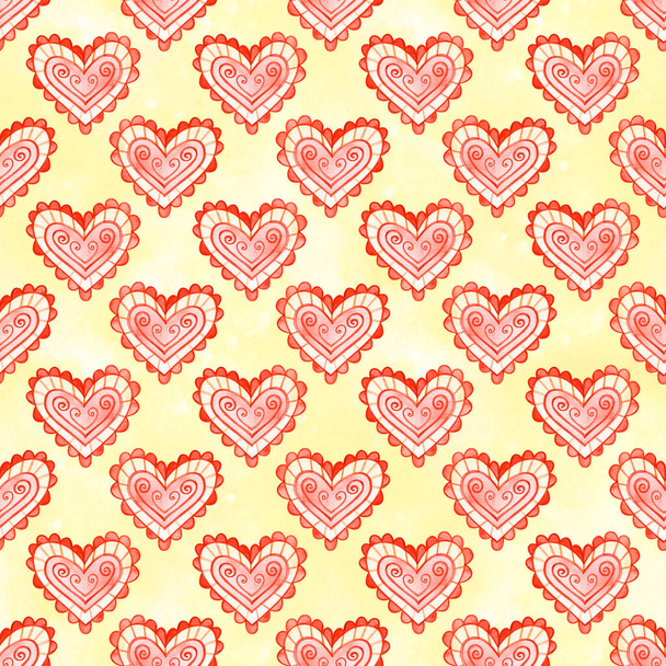Seamless pattern with funny hearts. Watercolor texture. - Fotoğraf, Görsel