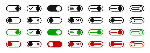 Alterne o conjunto de ícones do interruptor. Vetor em off slider alternar coleção de símbolos. - Vetor, Imagem