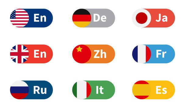 Conjunto de botones de bandera de idioma. Vector traducir colección botón de color. - Vector, Imagen