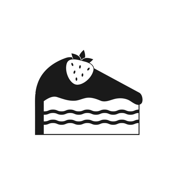 ストロベリーアウトラインベクトルアイコンでケーキのピース。ケーキのアイコンの細い線黒の部分、編集可能なから平らなベクトルシンプルな要素のイラスト. - ベクター画像