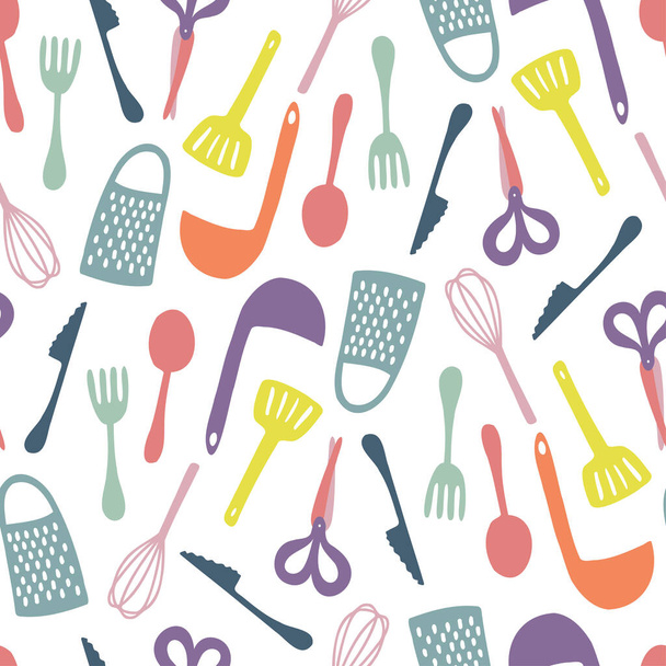 Seamless vector abstract colorful pattern of kitchen supplies - Vector, Image