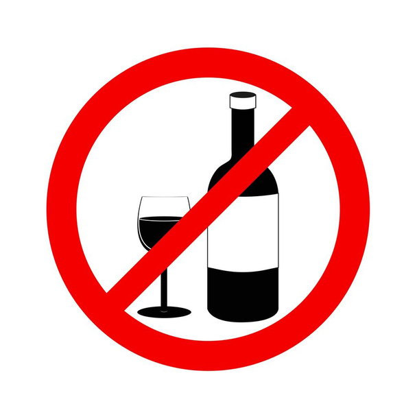 No Alcohol Sign with Glass and Bottle Vector Illustration - Vector, Image