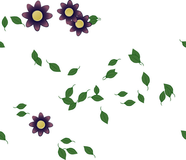 volná kompozice s jednoduchými barevnými květy a zelenými listy na tapetu, vektorová ilustrace - Vektor, obrázek