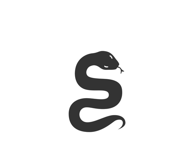 Serpiente silueta vector ilustración. Logo de víbora salvaje en blanco y negro. Aislado sobre fondo blanco - Vector, imagen