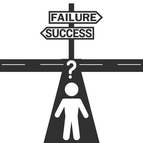 Failure or success signpost illustration, man icon on the way to success or fail sign vector design - Vector, Image