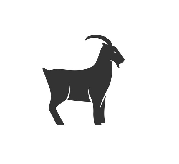 Ilustración de vectores de silueta de cabra. Logo capricornio en blanco y negro. Aislado sobre fondo blanco - Vector, imagen