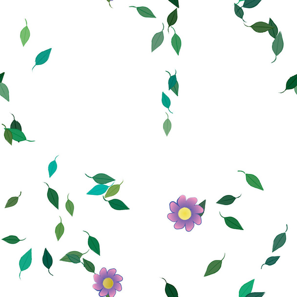 design composition with simple flowers and green leaves, vector illustration - Vector, Image