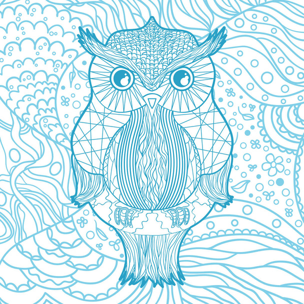 Square intricate pattern. Hand drawn owl on mandala. Design for spiritual relaxation for adults - Vector, Image