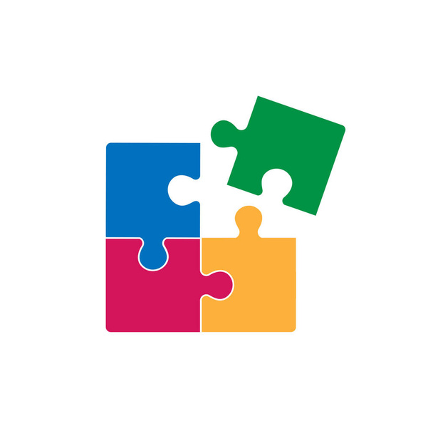 Puzzle - icona vettoriale. Set di quattro pezzi colorati puzzle su sfondo bianco. - Vettoriali, immagini