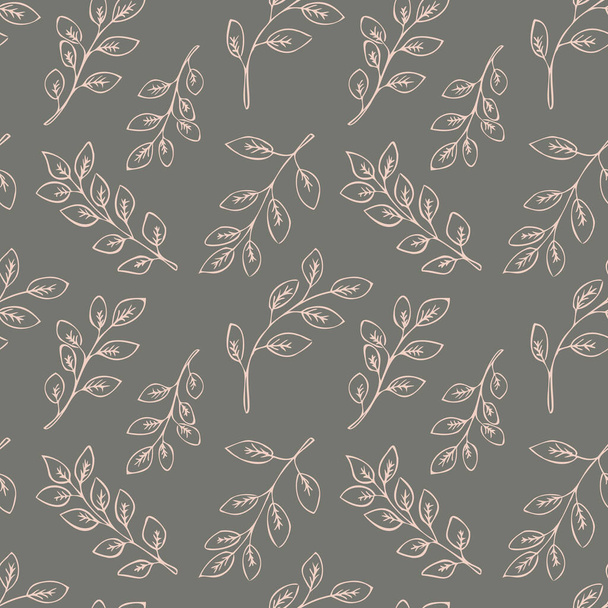 Seamless floral pattern with pink hand drawn leaves on gray background. Nature vector background. Vector simple ornament. Seamless Leaves pattern. - Wektor, obraz