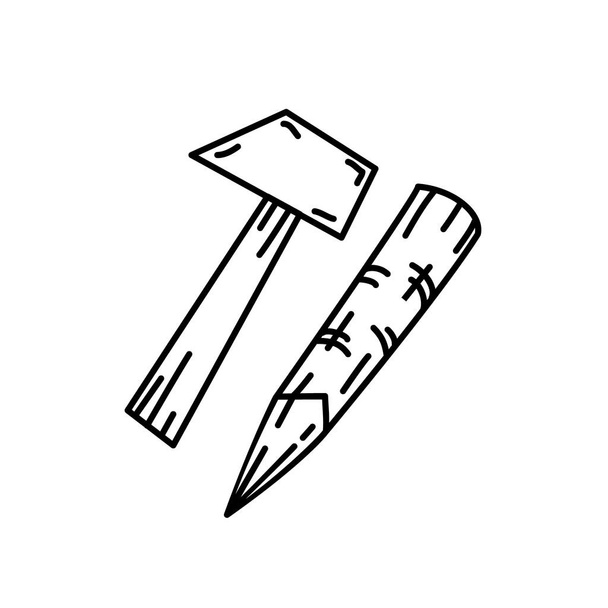 Icône de marteau. Doodle dessiné à la main ou noir contour Icône Style - Vecteur, image
