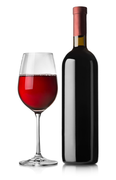 Glass and black bottle of red wine - Foto, Imagem