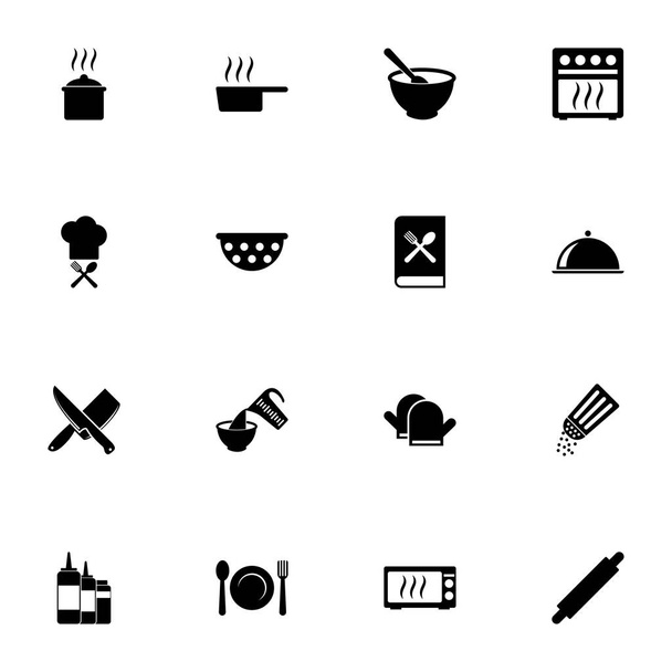 Cooking icon - Expand to any size - Change to any colour. Perfect Flat Vector Contains such Icons as pot, saucepan, menu, oven, bowl soup, kitchen mittens, tray, salt, pepper, rocking dough, sauces - Vector, Image