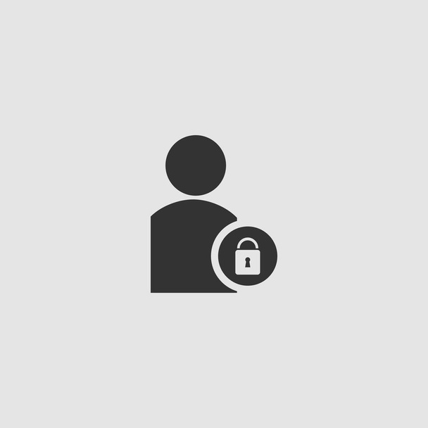 Bloquer l'icône utilisateur plat. Pictogramme noir sur fond gris. Illustration vectorielle symbole - Vecteur, image